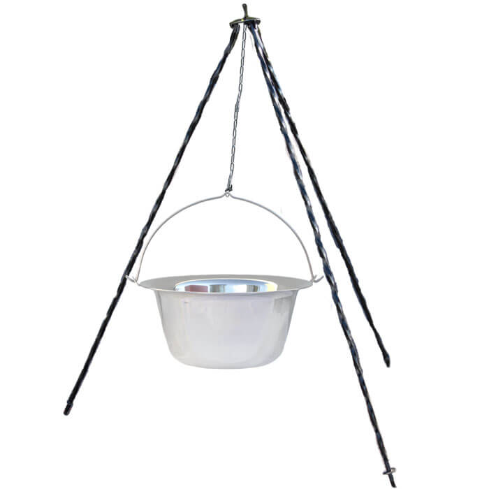 Nerezový kotlík (INOX 0,8 mm) 10 L + trojnožka 1 m