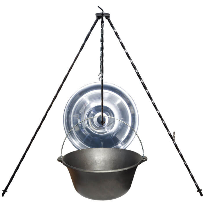 Liatinový kotlík 10,8 L + pokrievka + trojnožka 1,2 m