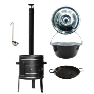 Smaltovaný kotlík 20 L + kovová kotlina + smaltovaná panvica 46 cm Paella