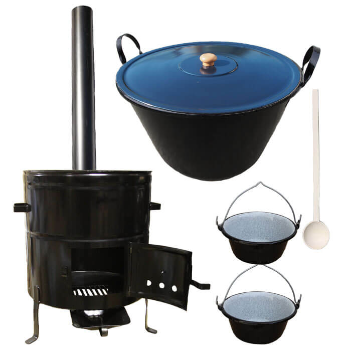Zabíjačkový smaltovaný kotol 60 L + kovová kotlina 53 cm + 2 servírovacie kotlíky