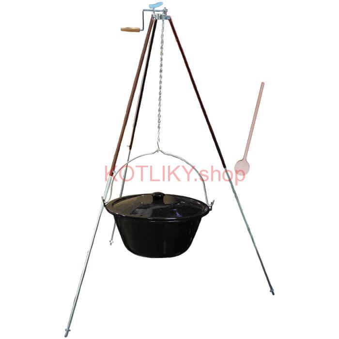 Smaltovaný kotlík 30 L (1,2 mm) + teleskopická trojnožka s poistnou kladkou + pokrievka