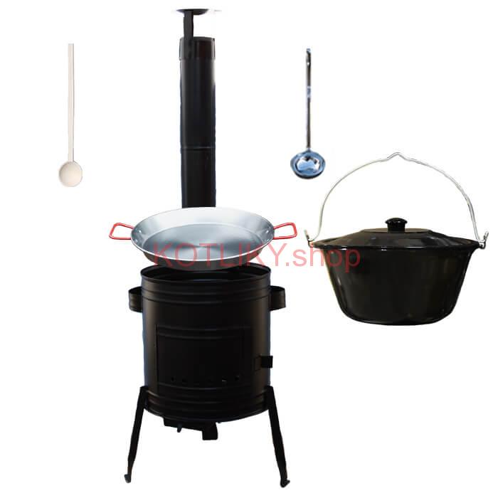 Paella oceľová panvica 42 cm so smaltovaným kotlíkom 16 L (1,2 mm) a kotlinou
