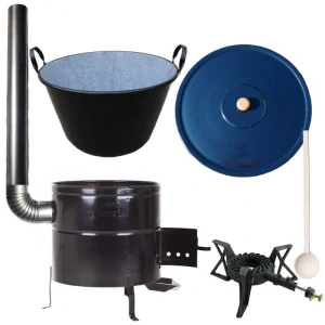 Zabíjačkový smaltovaný kotol 50 L + kovová kotlina 50 cm + horák 7 kW + dymovod